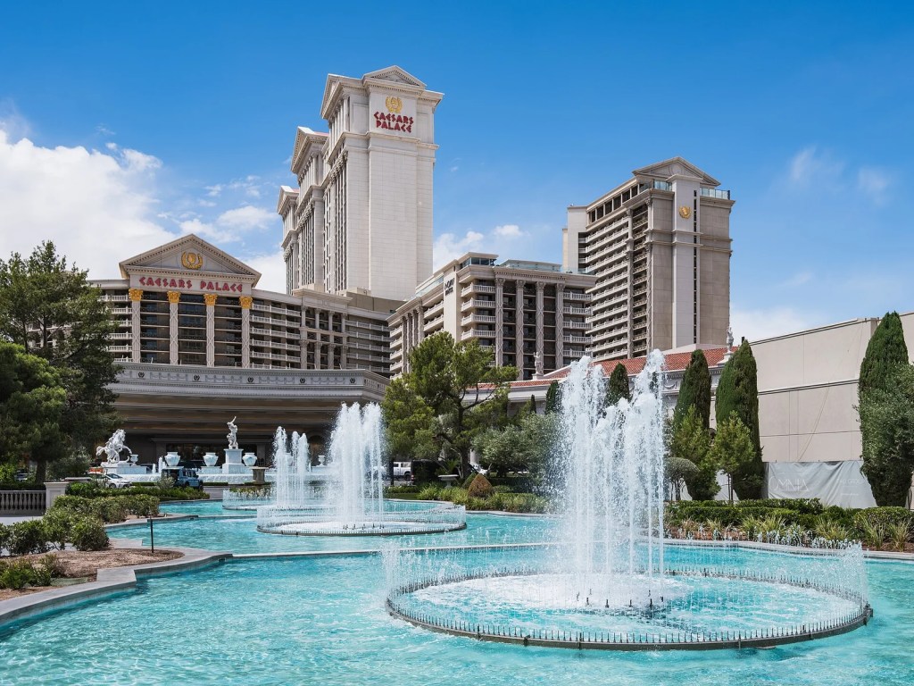Caesars Palace and its fountains in Las Vegas, the venue for BLACKPINK Lisa's Viva La Lisa residency — blackpink lisa documentary