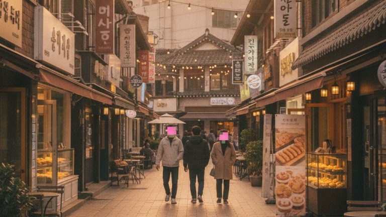 Old downtown street of Eunhaeng-dong in Jung-gu Daejeon Korea with shops and pedestrians in the evening — daejeon sungsimdang dubu