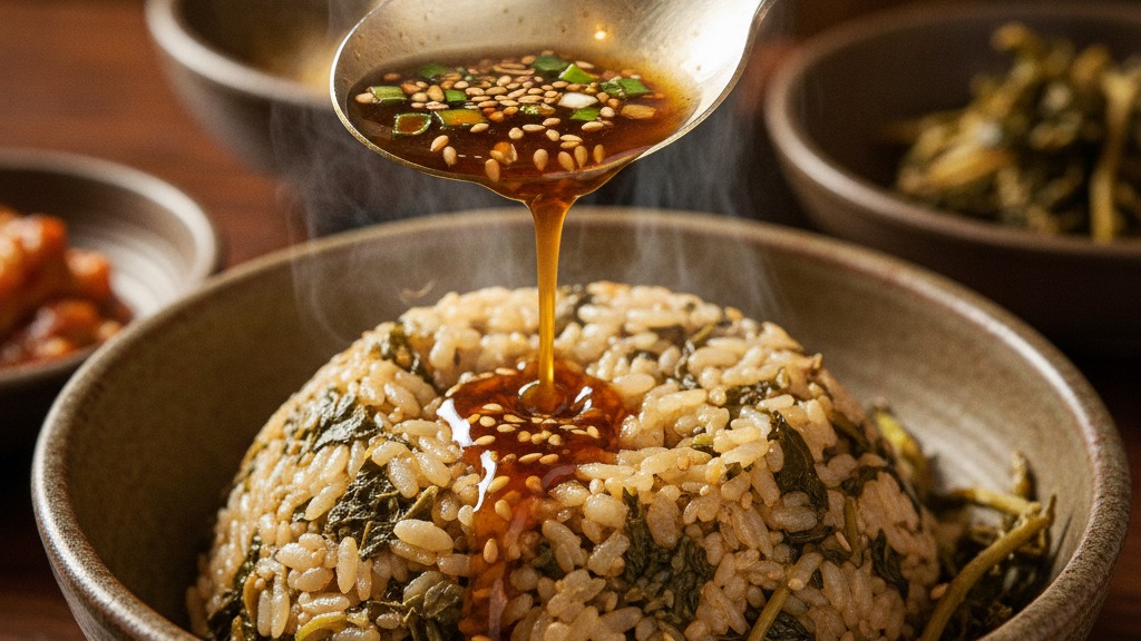 コンドゥレご飯に味つけ醤油を加える食べ方