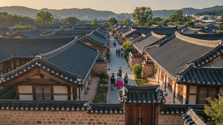 全州ビビンバの故郷、韓国・全州の伝統的な韓屋村の瓦屋根