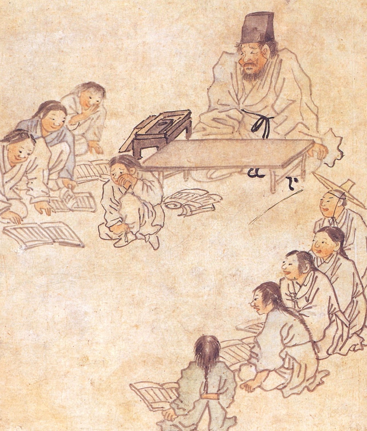 A Joseon genre painting of a village classroom by Kim Hong-do — kdrama villain king