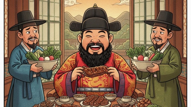 An overhead spread of a Korean BBQ table with grill, pork belly, and many banchan side dishes — korean bbq sejong