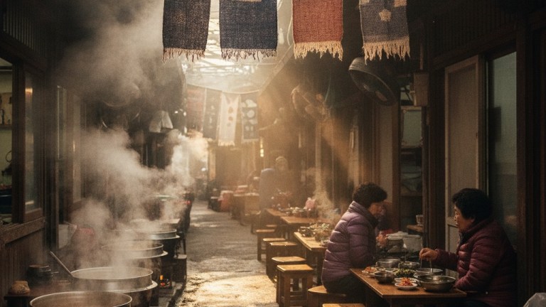 Early morning at Jeonju Nambu Market where kongnamul-gukbap became a working person's breakfast — kongnamul gukbap jeonju