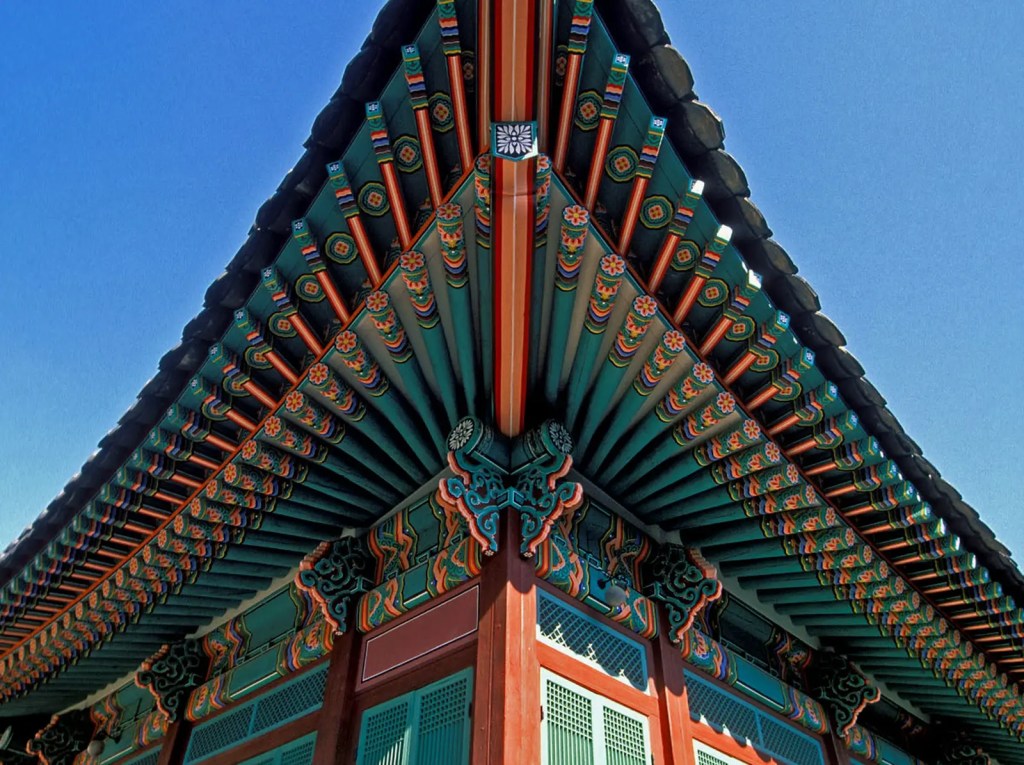 Painted dancheong eaves at Changdeok Palace — east palace real