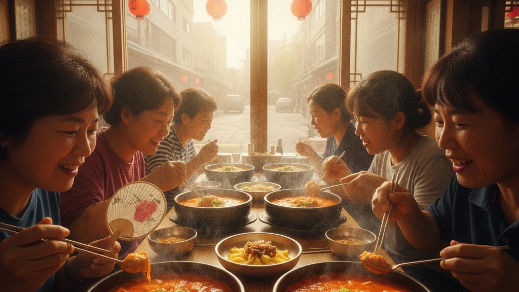 Koreans lining up to eat a steaming bowl of hot soup on Boknal, the hottest day of Korean summer