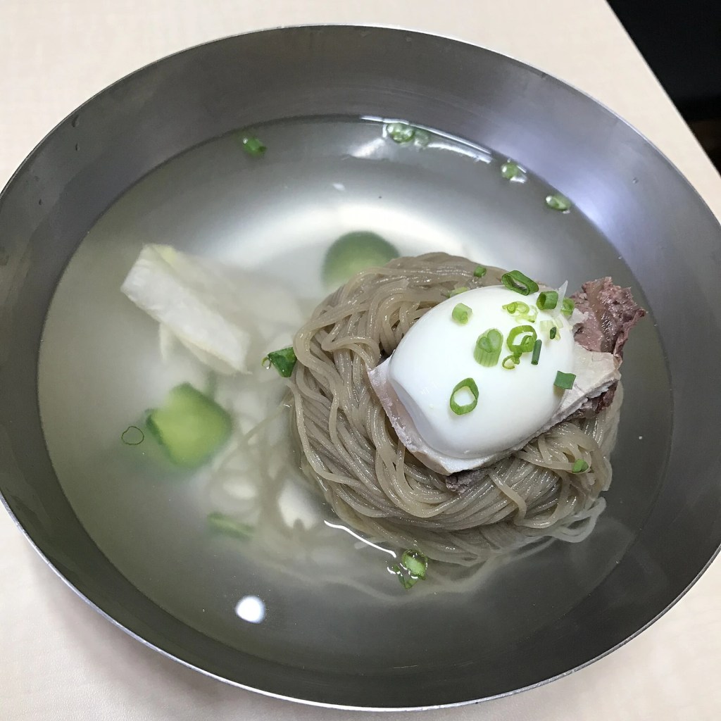 Naengmyeon, Korean cold buckwheat noodles in icy broth, a summer favorite of BTS Jin — bts boknal summer