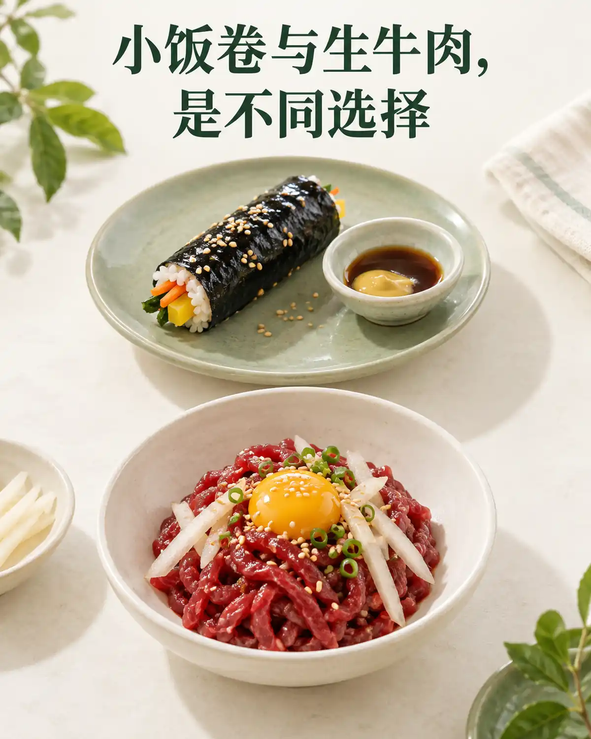 小饭卷与生牛肉，是不同选择