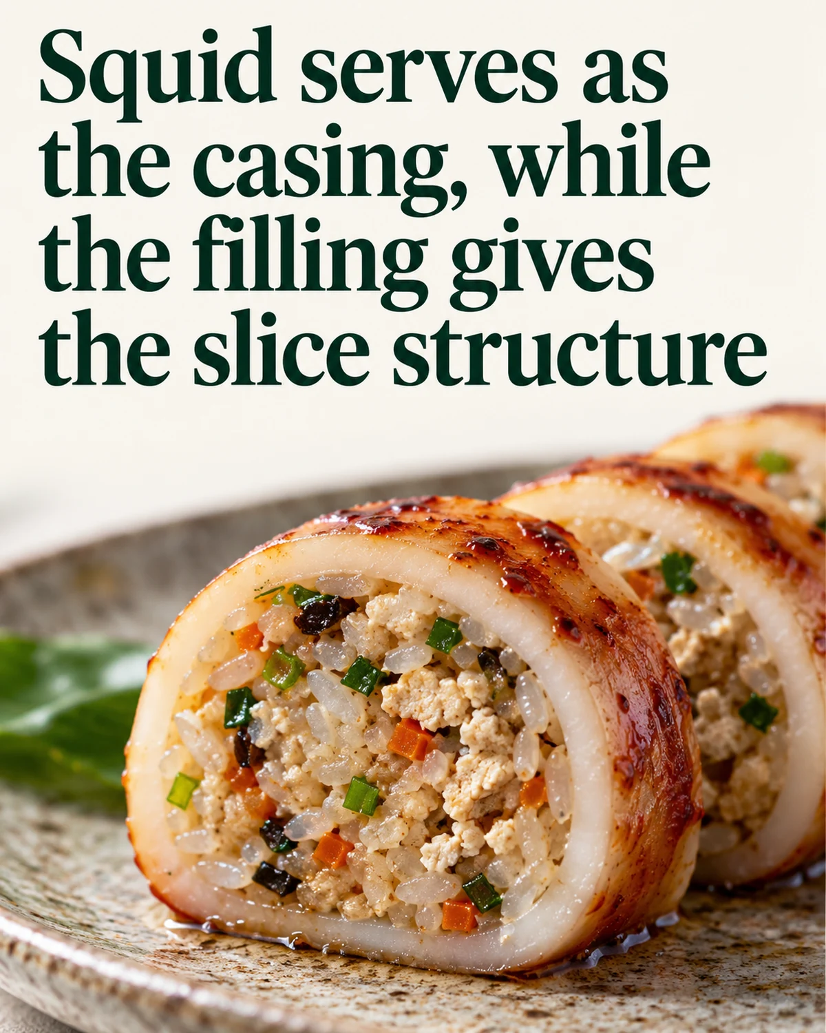 Squid serves as the casing, while the filling gives the slice structure