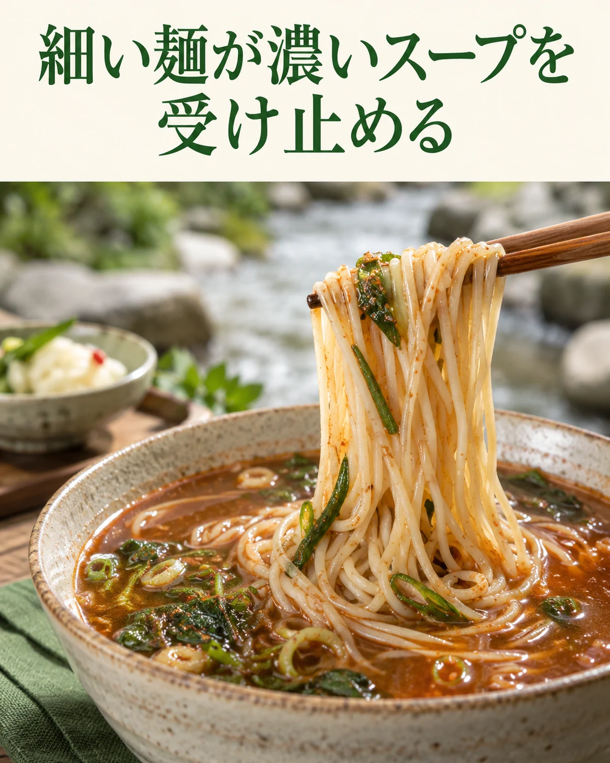 細い麺が濃いスープを受け止める