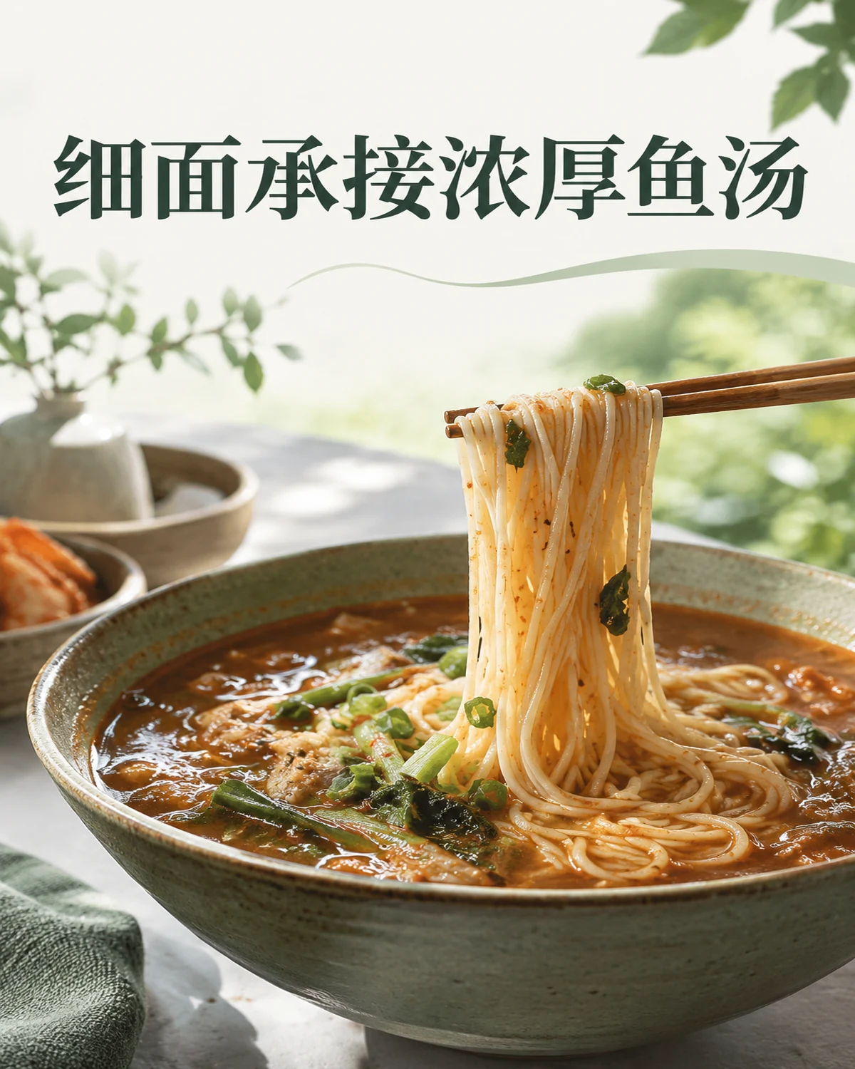 细面承接浓厚鱼汤