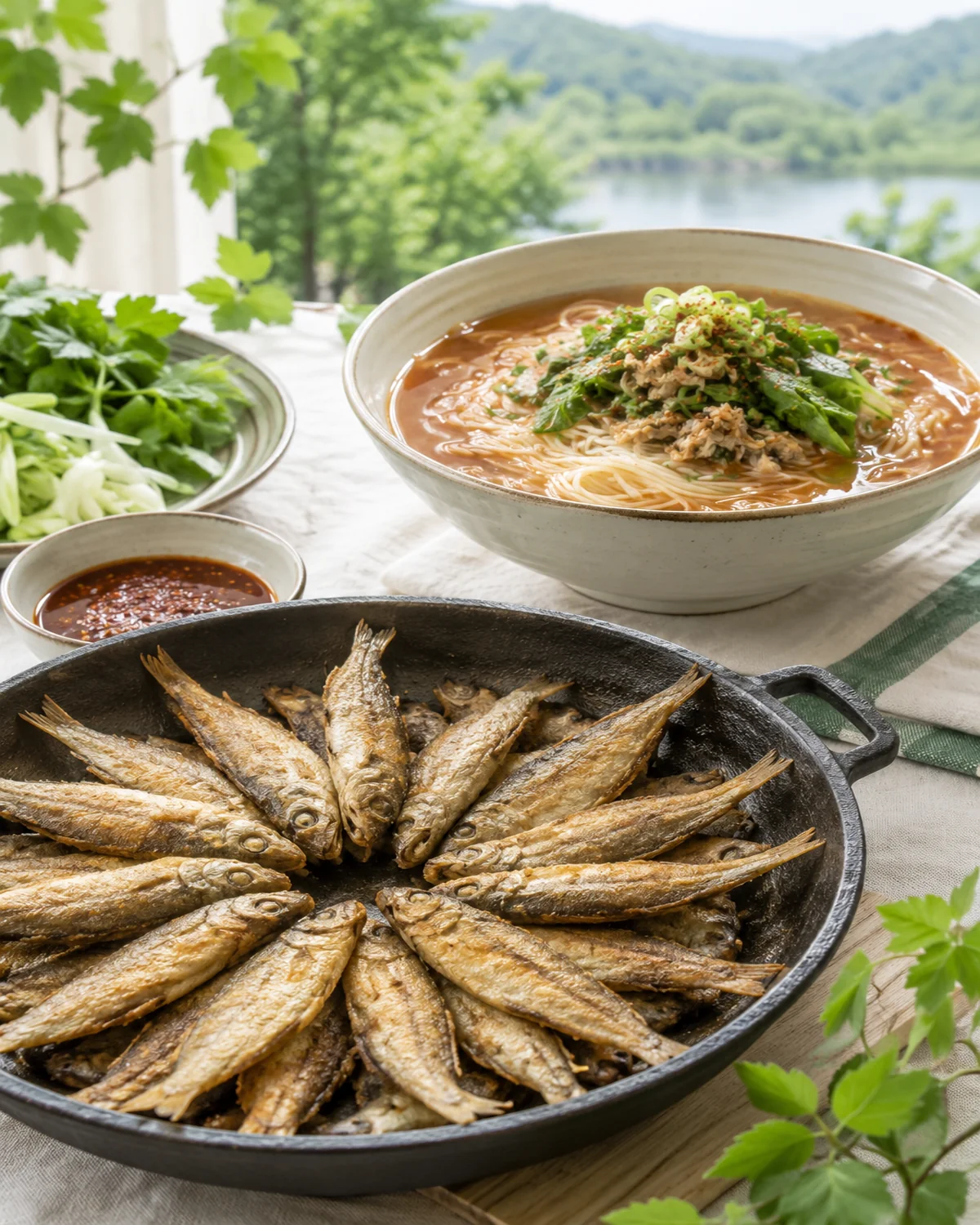 小鱼在圆锅里排开煎制