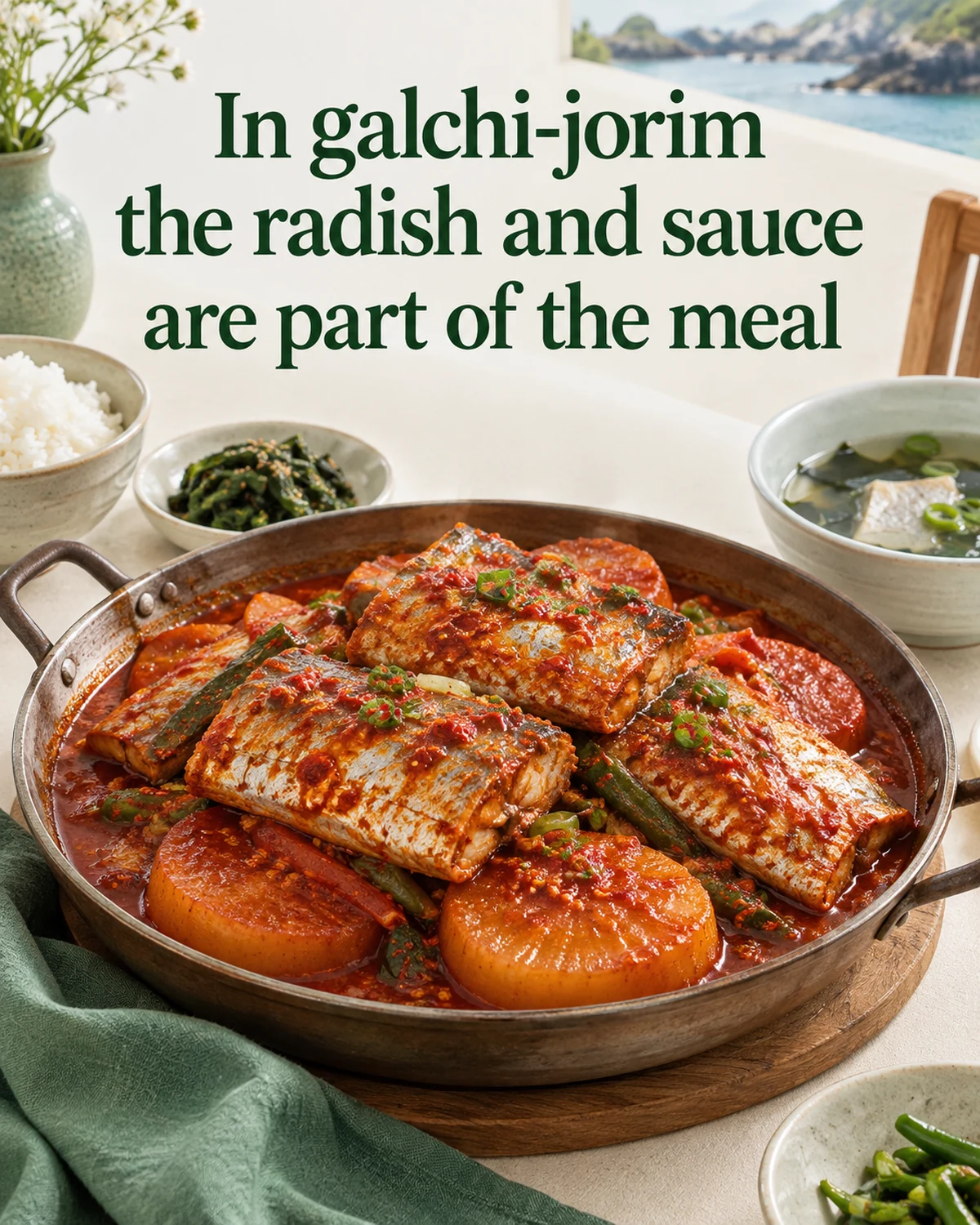In galchi-jorim the radish and sauce are part of the meal