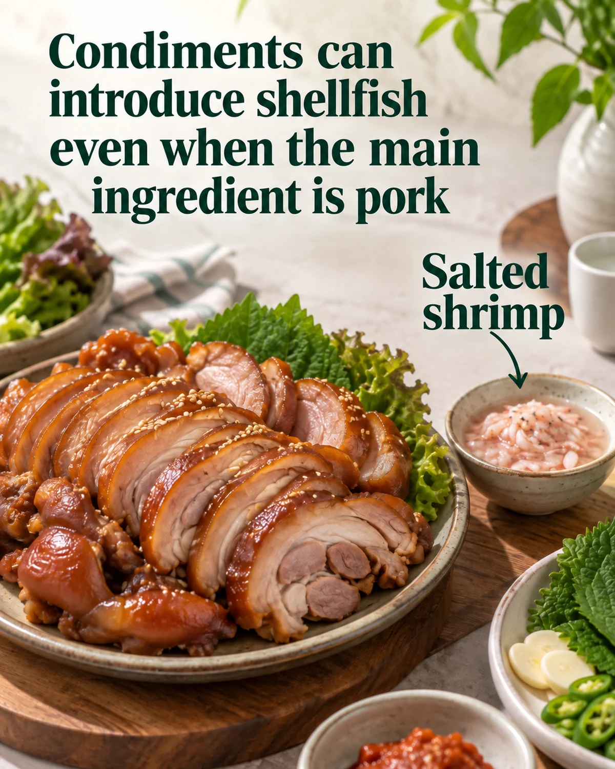 Condiments can introduce shellfish even when the main ingredient is pork