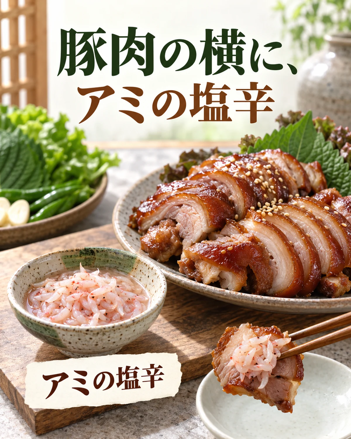 豚肉の横に、アミの塩辛