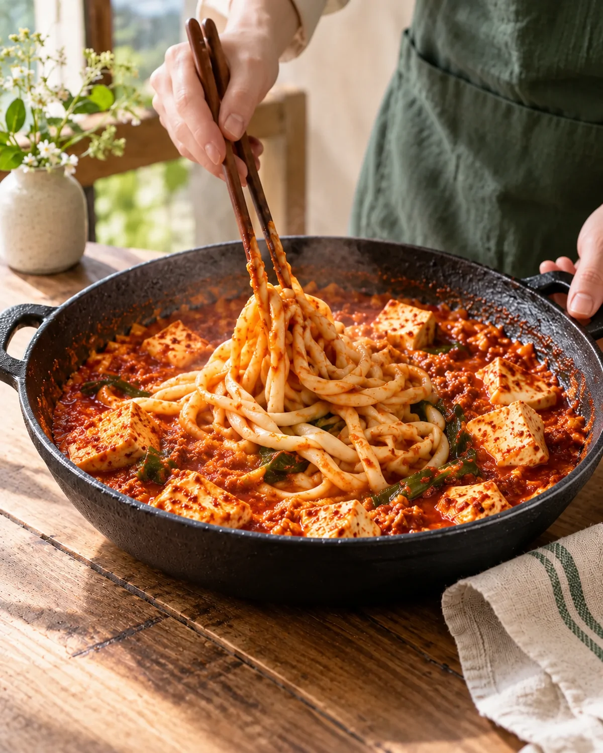 Noodles turn the sauce into a second stage of the meal