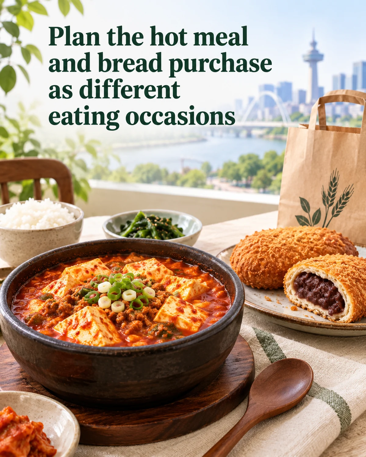 Plan the hot meal and bread purchase as different eating occasions
