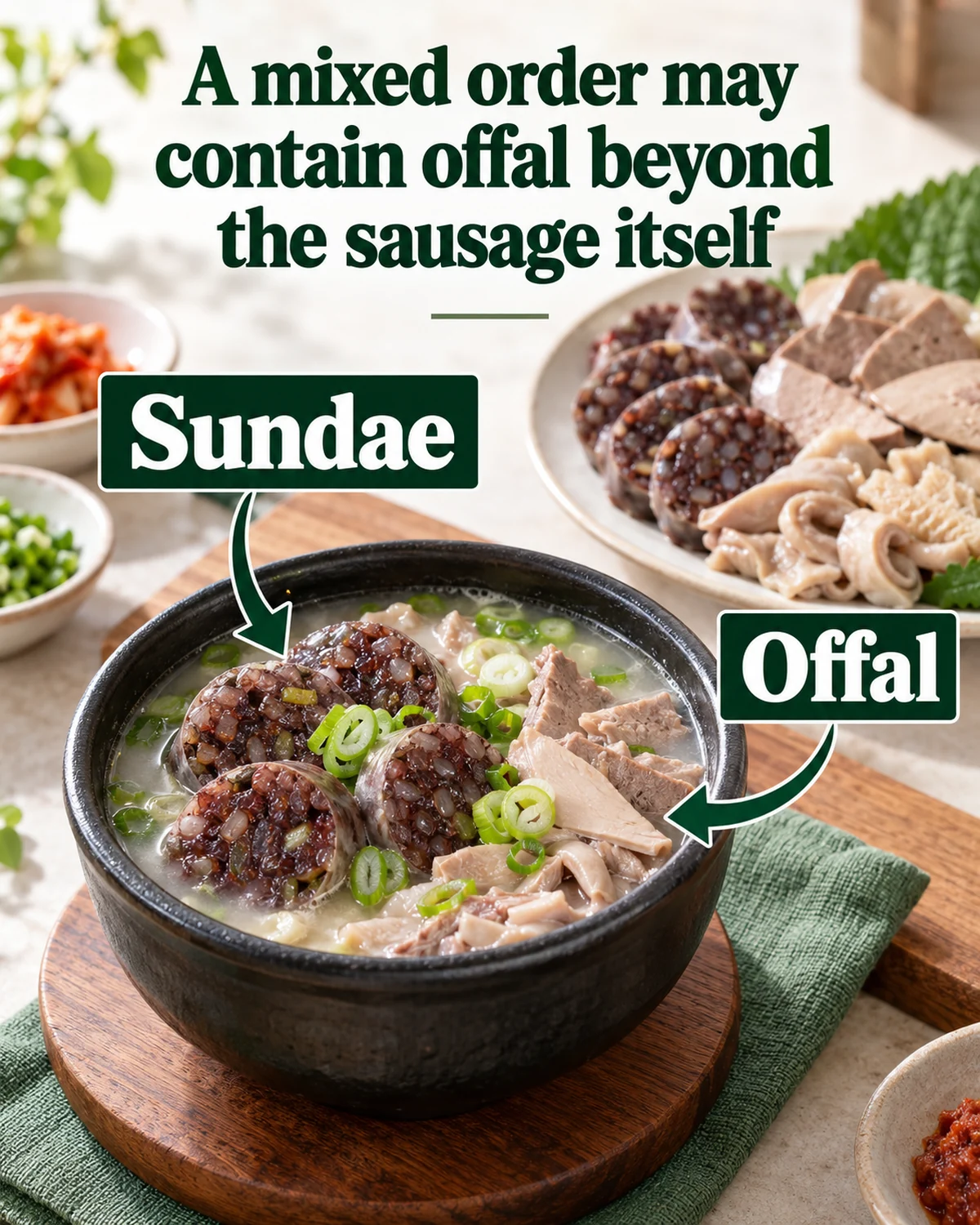 A mixed order may contain offal beyond the sausage itself