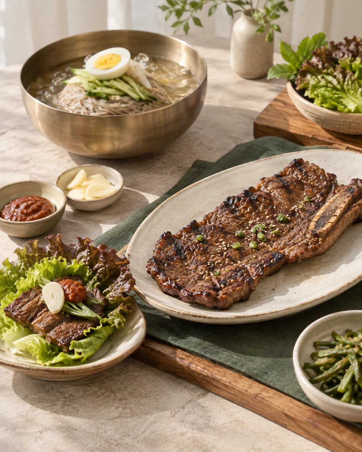 Small wraps and contrasting noodles let the meat remain recognizable