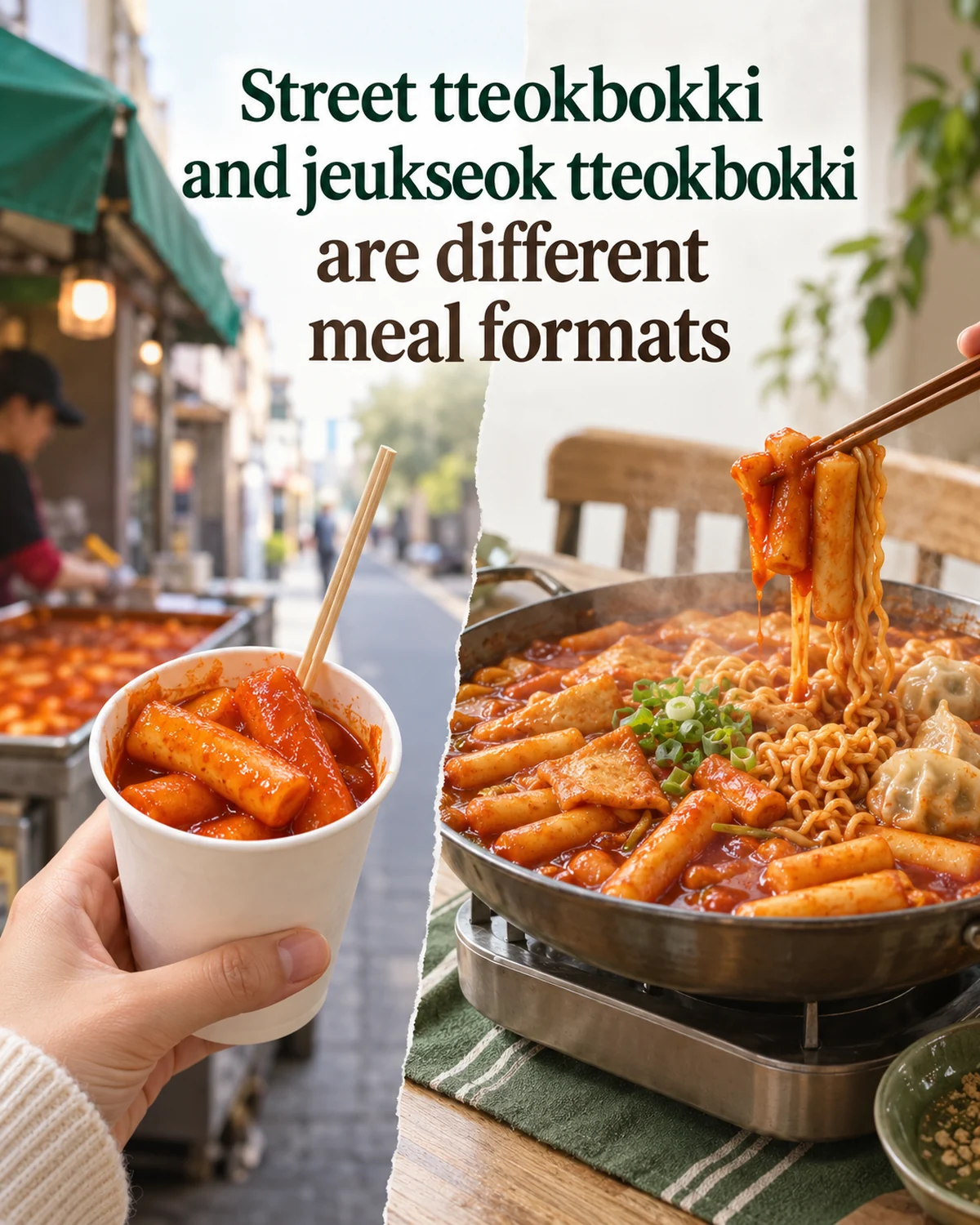 Street tteokbokki and jeukseok tteokbokki are different meal formats