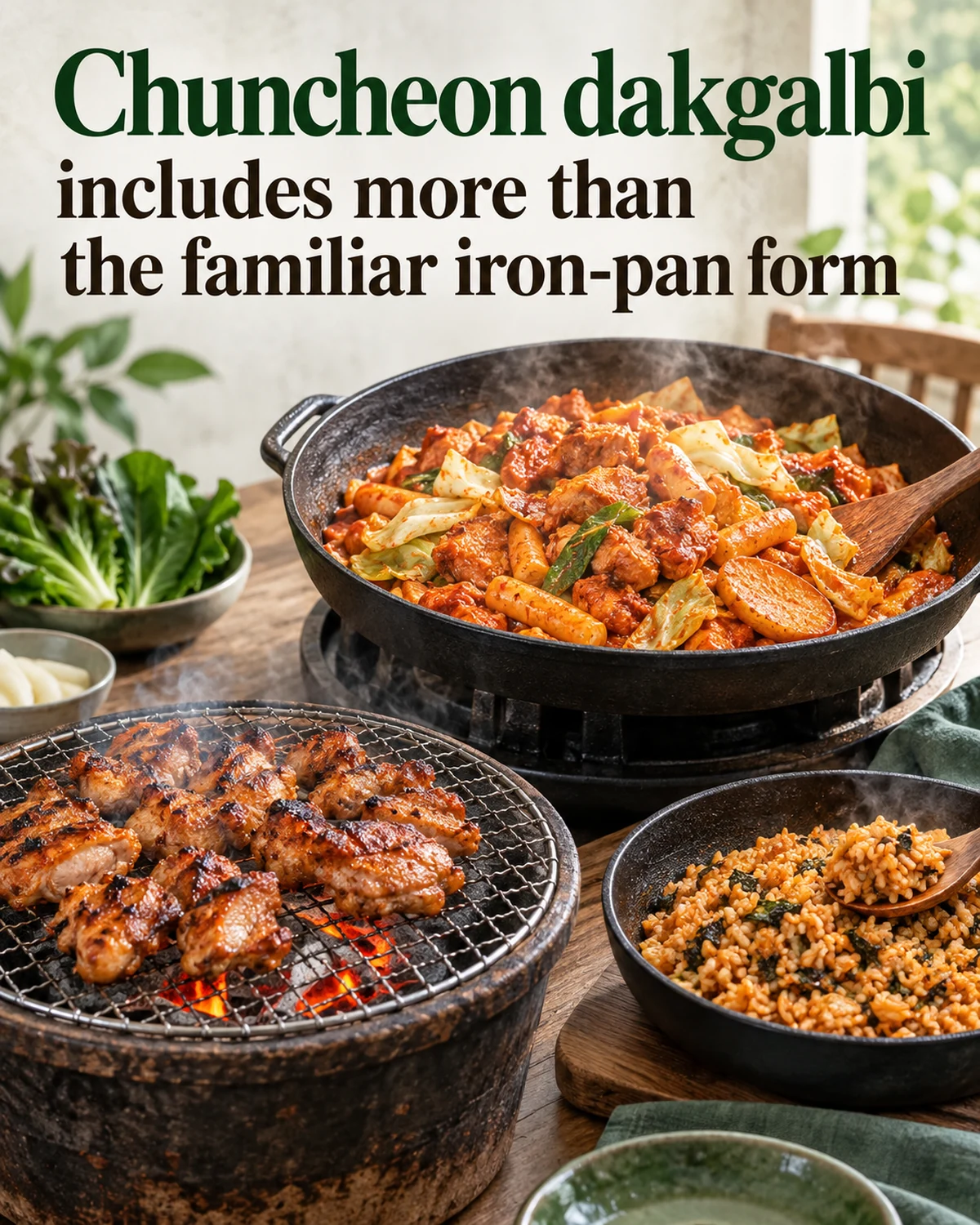 Chuncheon dakgalbi includes more than the familiar iron-pan form