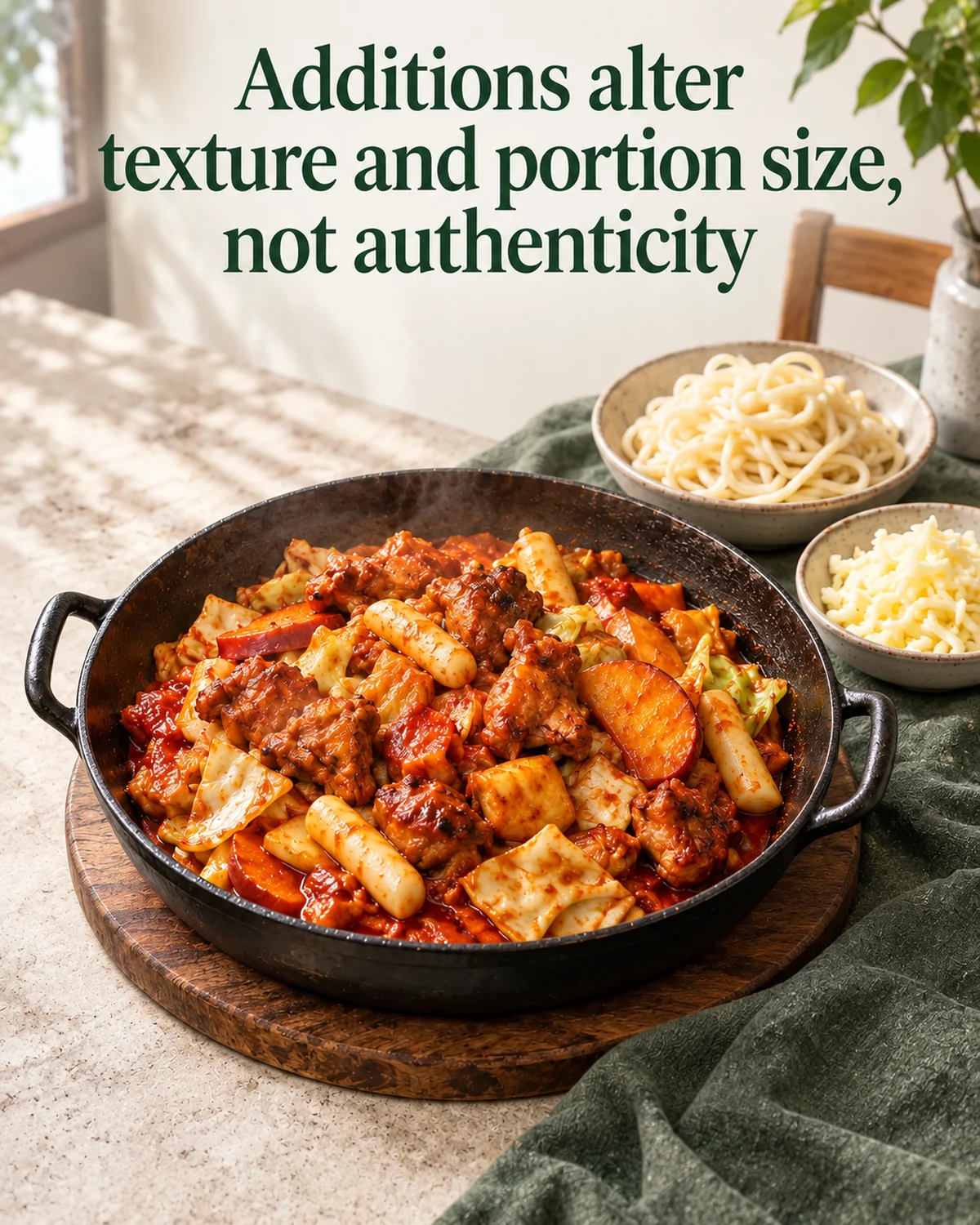Additions alter texture and portion size, not authenticity