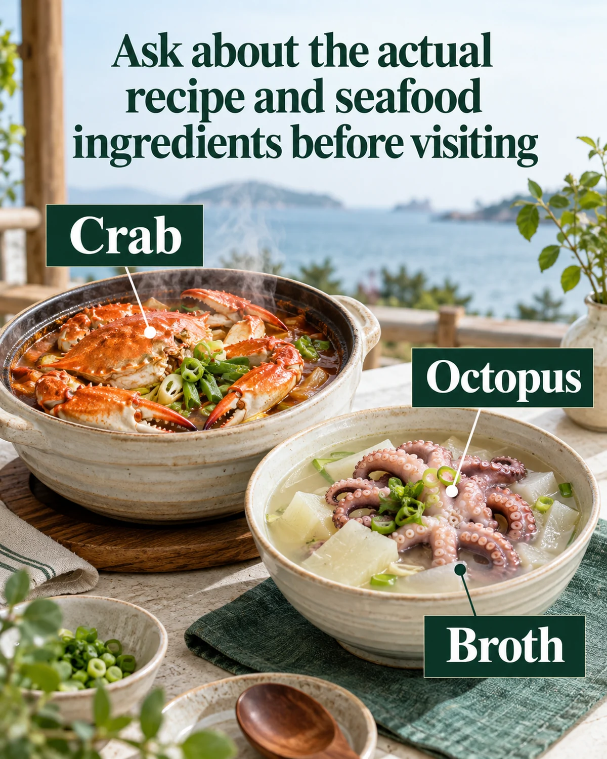 Ask about the actual recipe and seafood ingredients before visiting