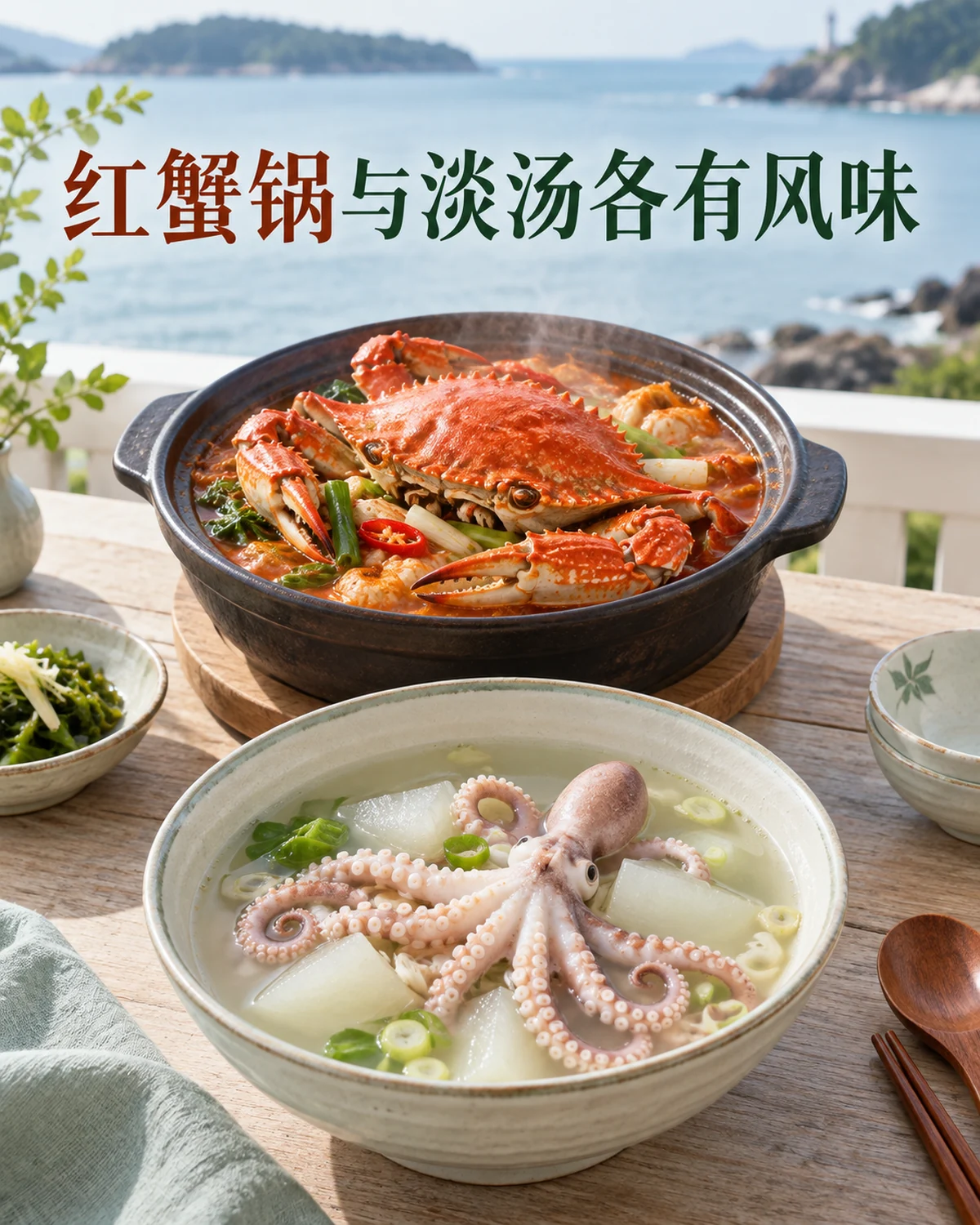 红蟹锅与淡汤各有风味