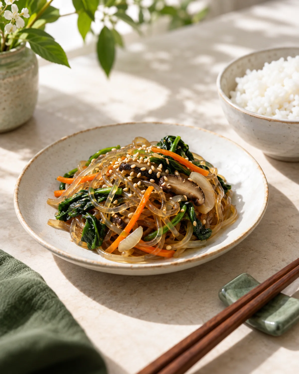 Japchae can be part of a table rather than the entire main meal