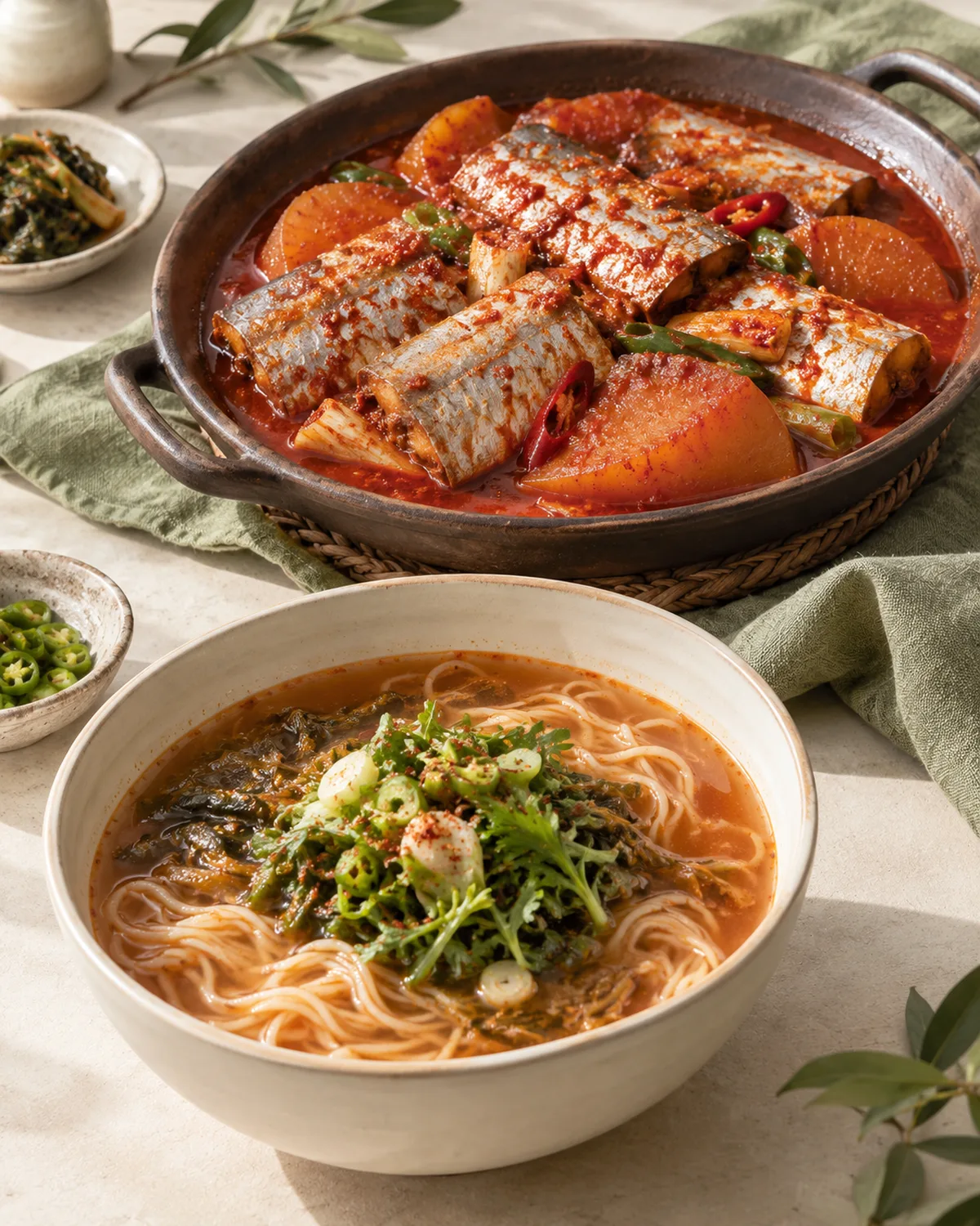 大根と煮るタチウオと、川魚を生かした麺のスープ。魚の使い方が違います。