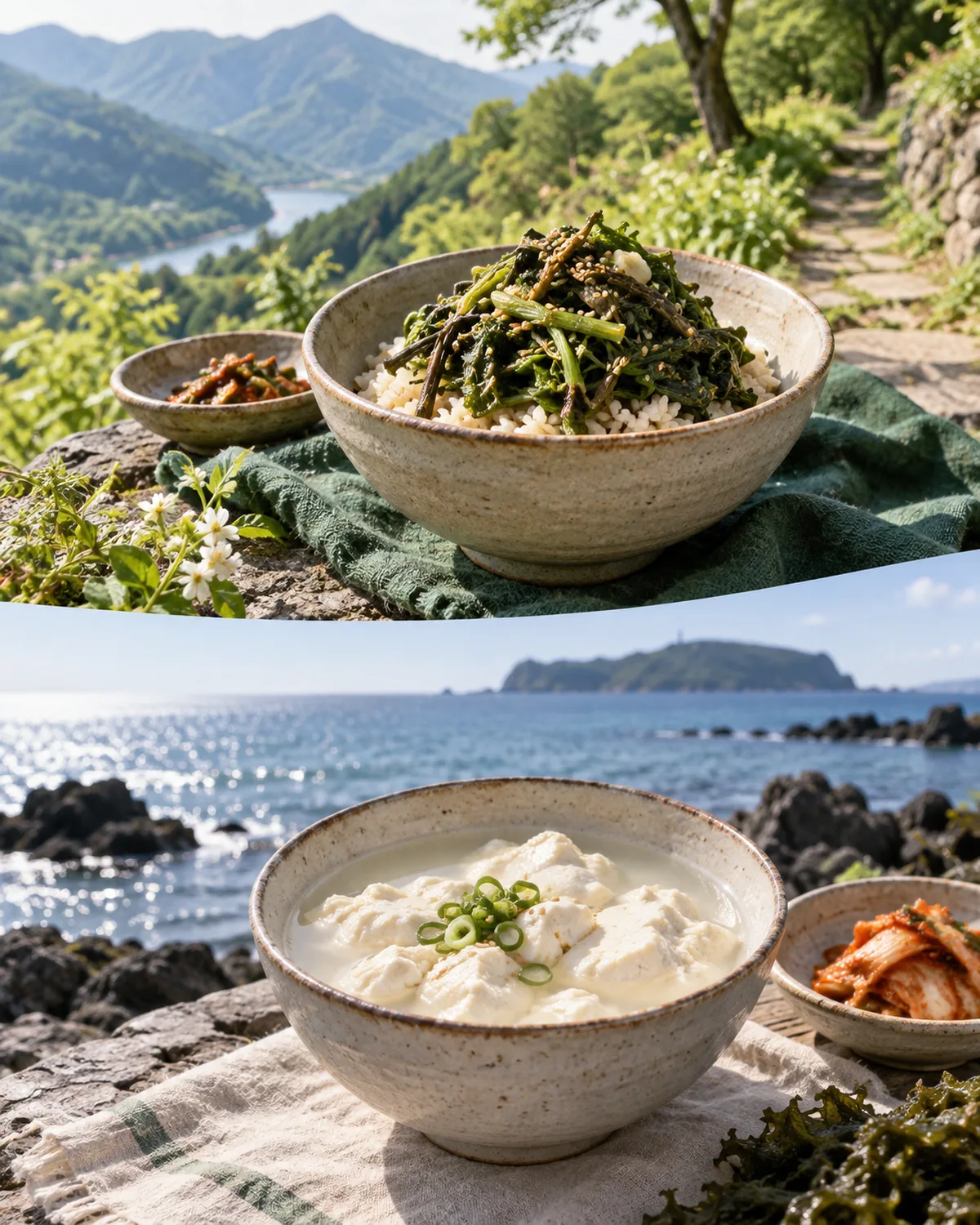 山菜与米同煮，海边豆腐保留柔软凝乳：同一地区也有不同的材料与技术。