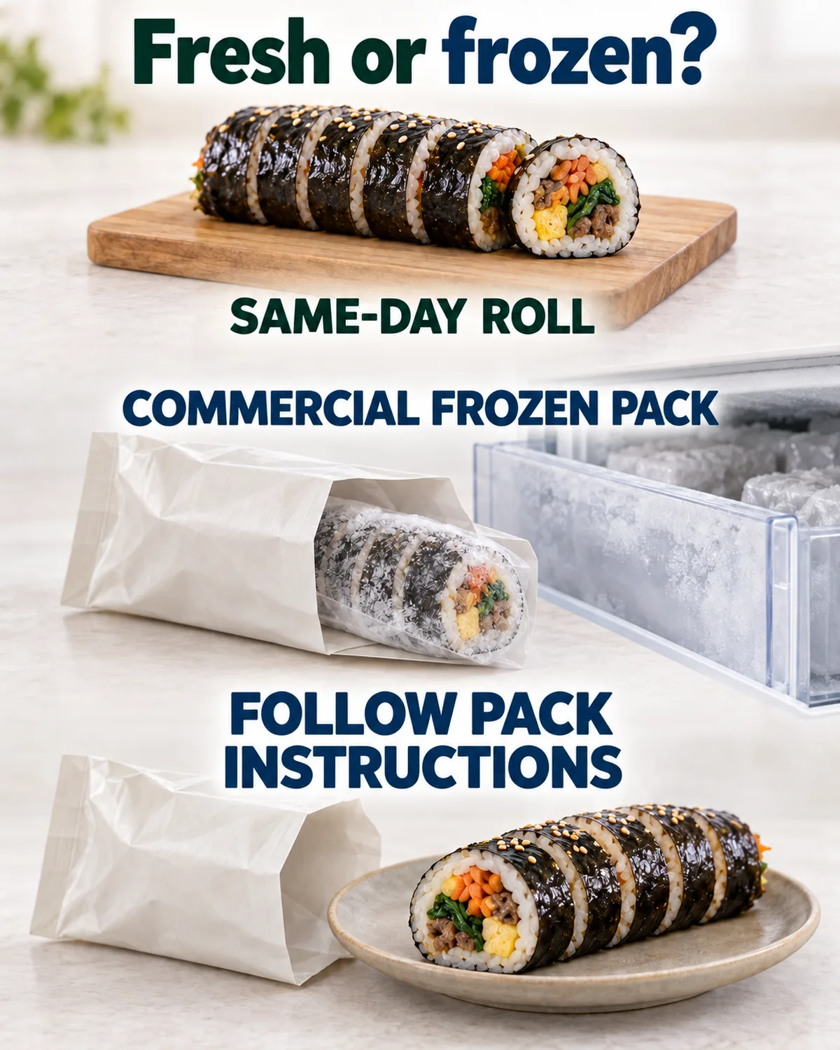 Fresh shop rolls and commercial frozen products need different handling; follow the specific product instructions.