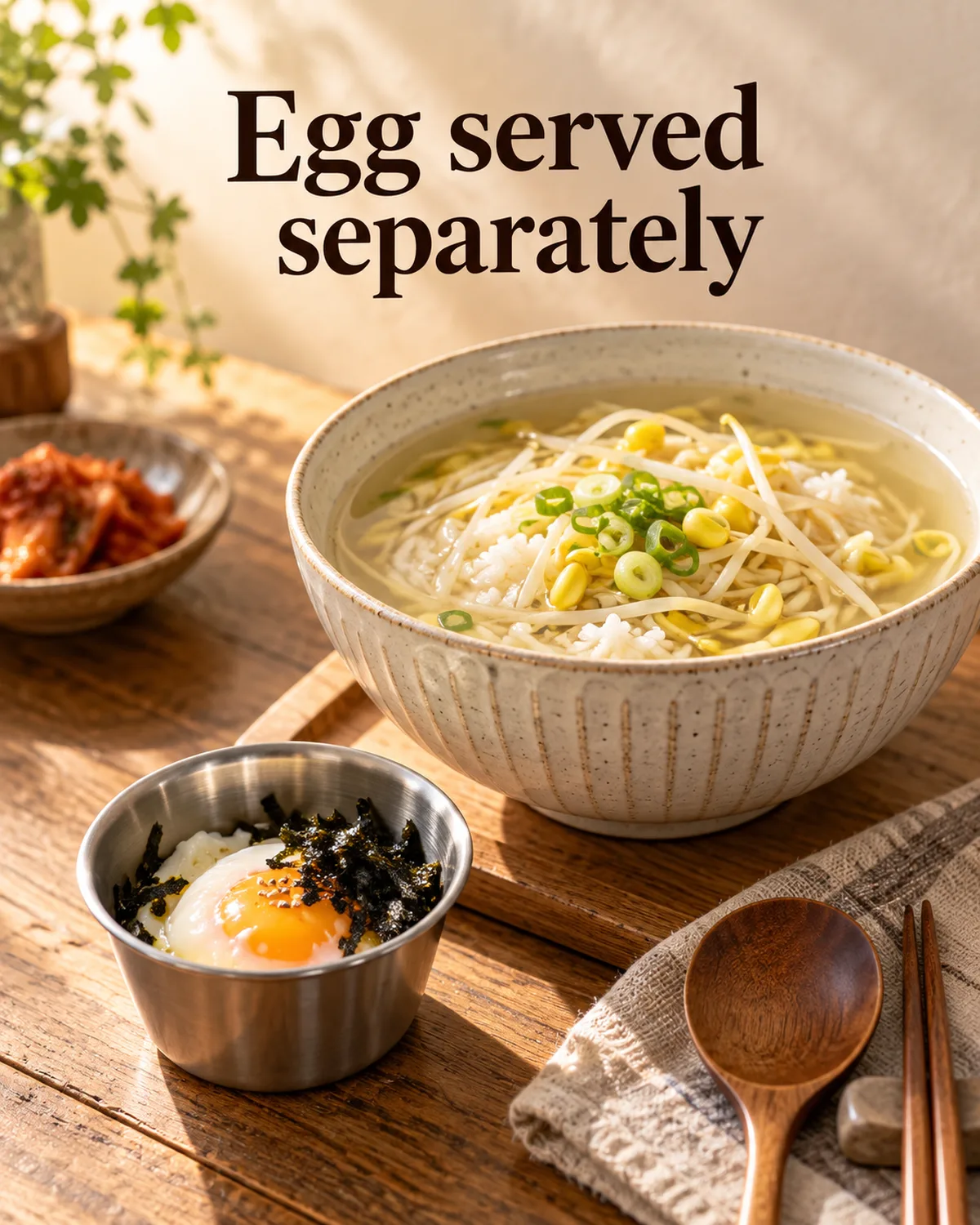 A small egg cup alongside the soup lets the diner taste and combine the two separately.