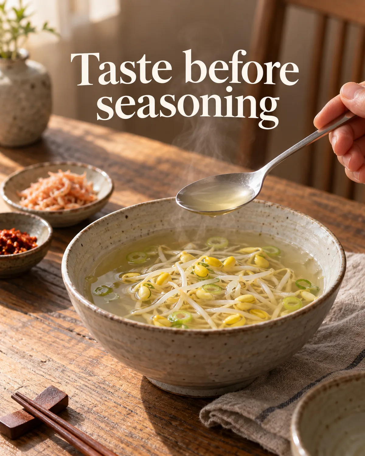 Taste the original broth before adding shrimp seasoning or chili.