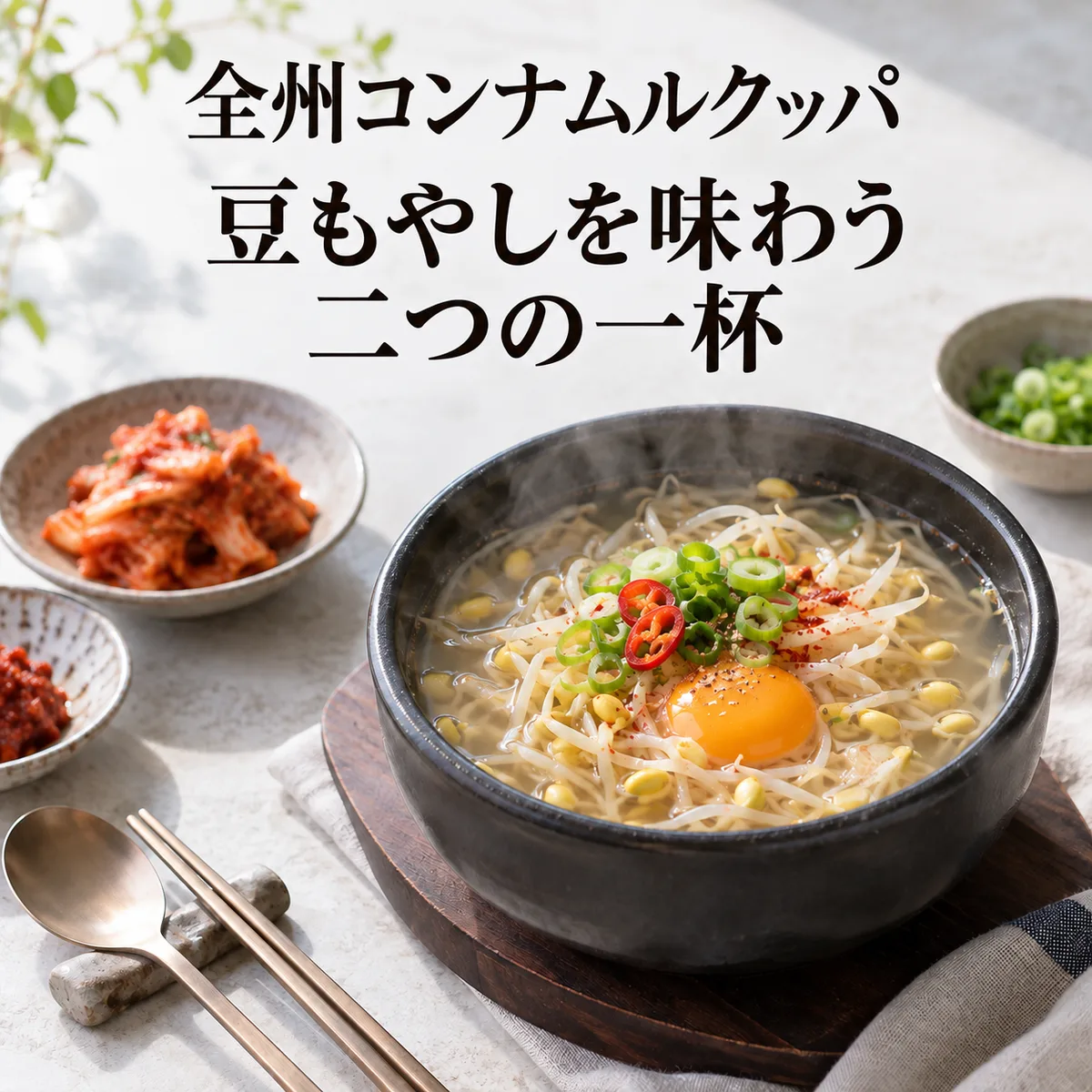 コンナムルクッパ:全州の豆もやし汁飯、トリョムと別添え卵