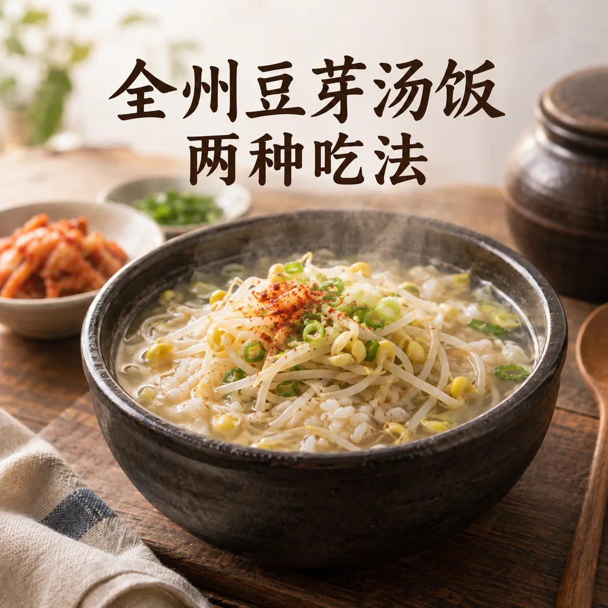 豆芽汤饭:全州的浇汤加温、黄豆芽与另碗鸡蛋