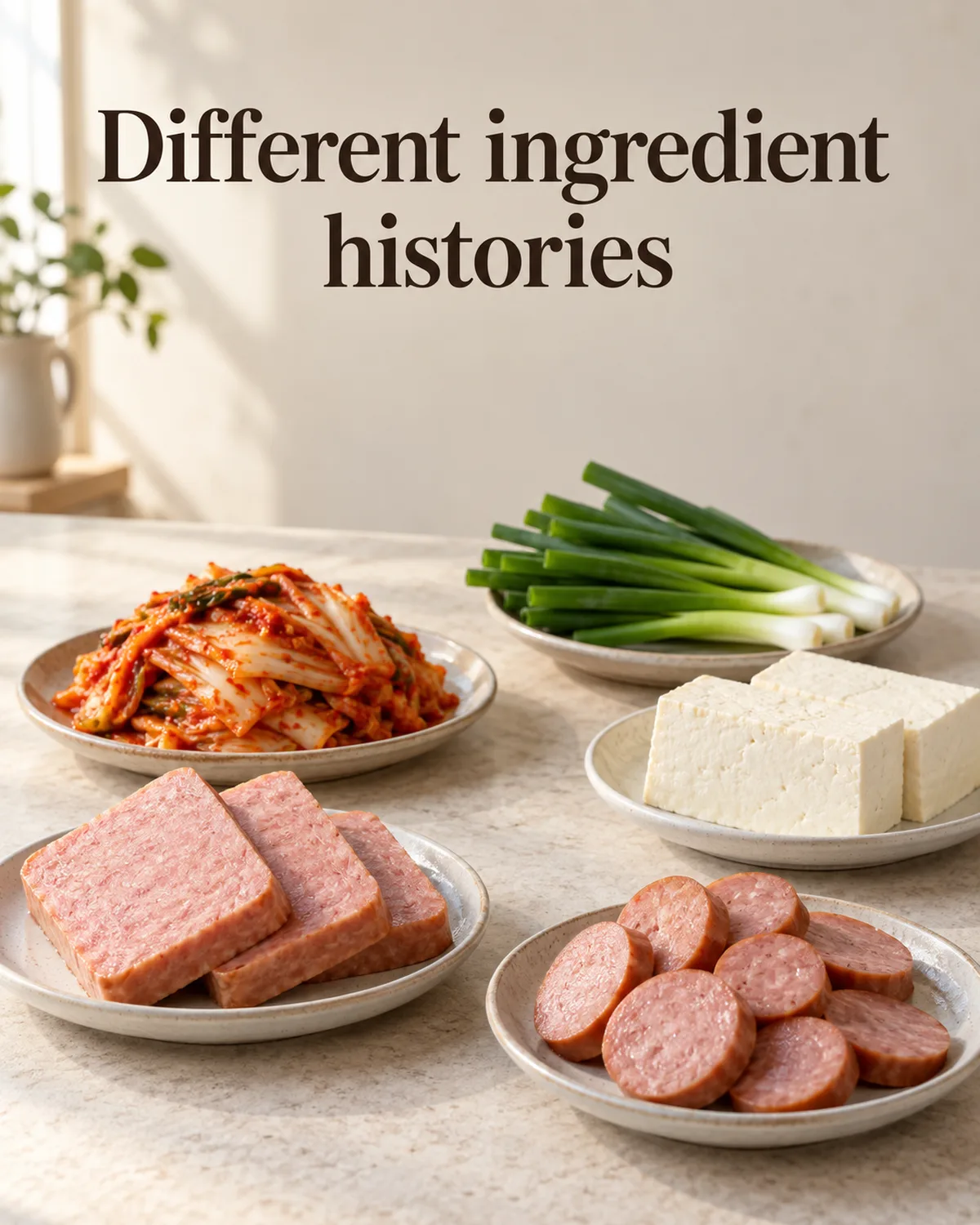 Separate ingredients illustrate the different histories that meet in a contemporary pot.