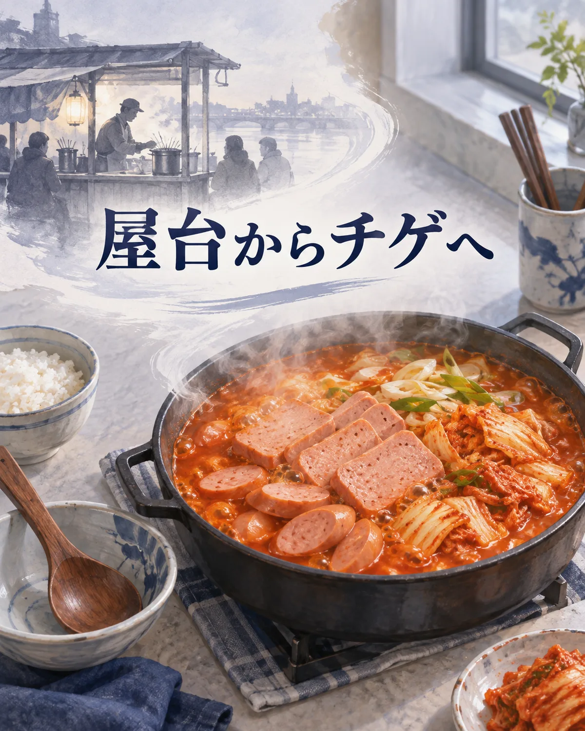 屋台の商いと現在の共有鍋は、プデチゲの店史を読む二つの場面です。
