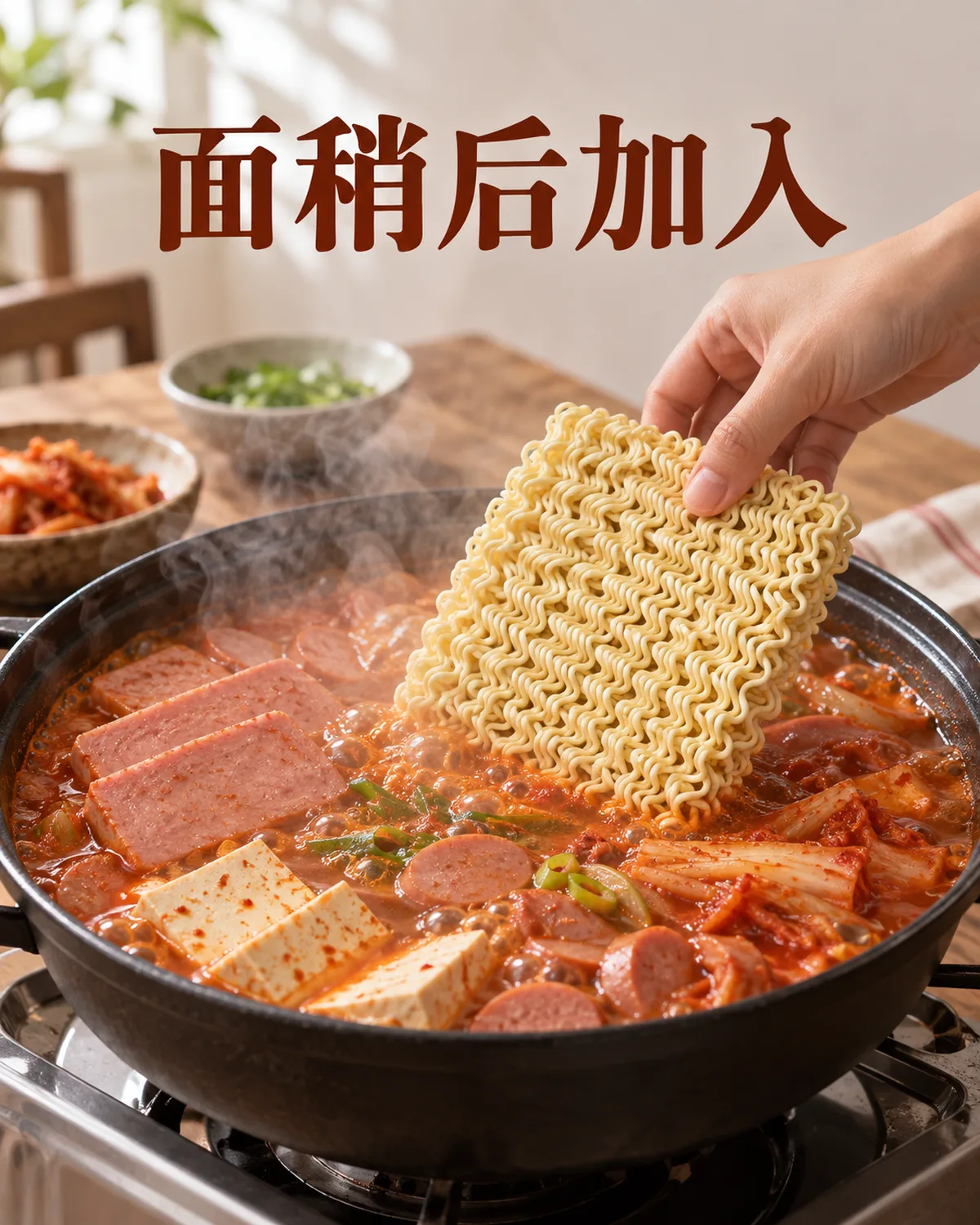 汤味煮开后再加面,趁面还未吸汤变软时食用。
