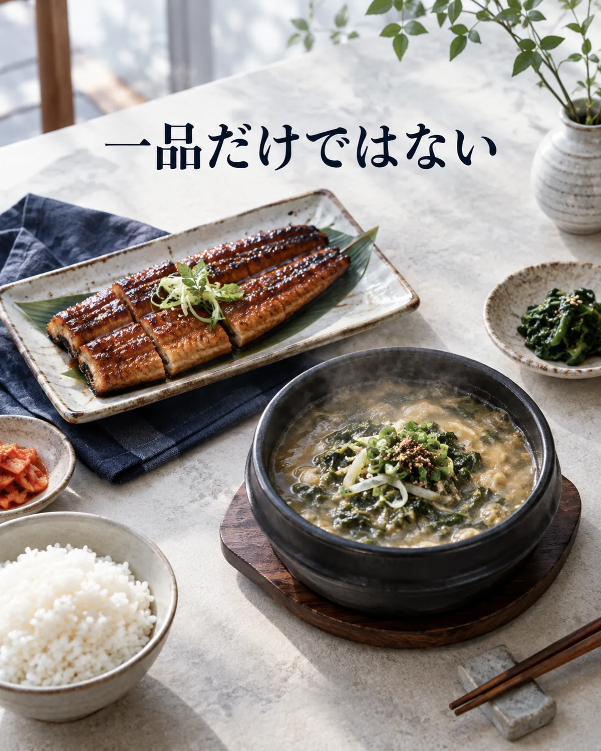うなぎとチュオタンは、季節の料理が一品に限られないことを示す例。