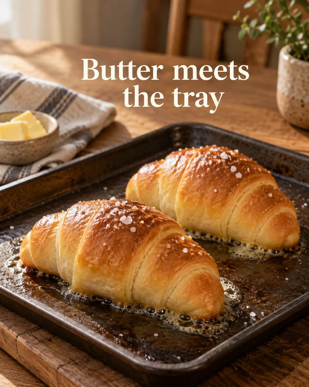 Butter released during baking can brown the base where the roll meets the baking surface.