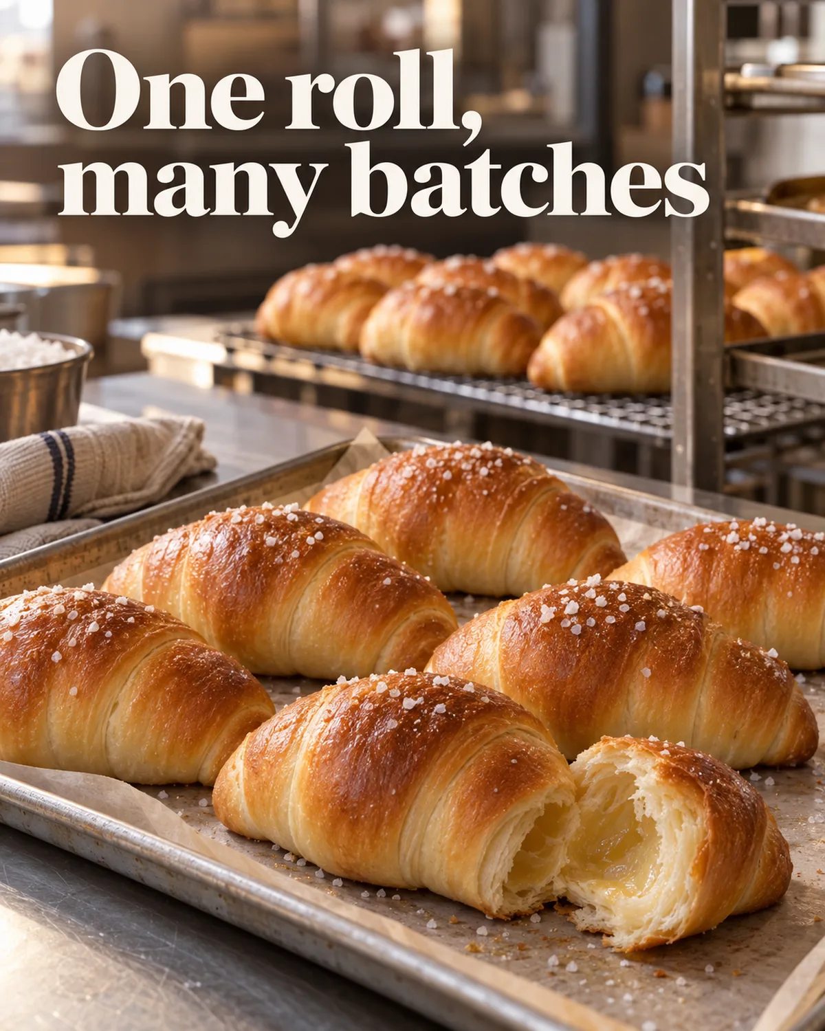 A generic counter illustrates a specialist bakery selling repeated batches of one signature roll.
