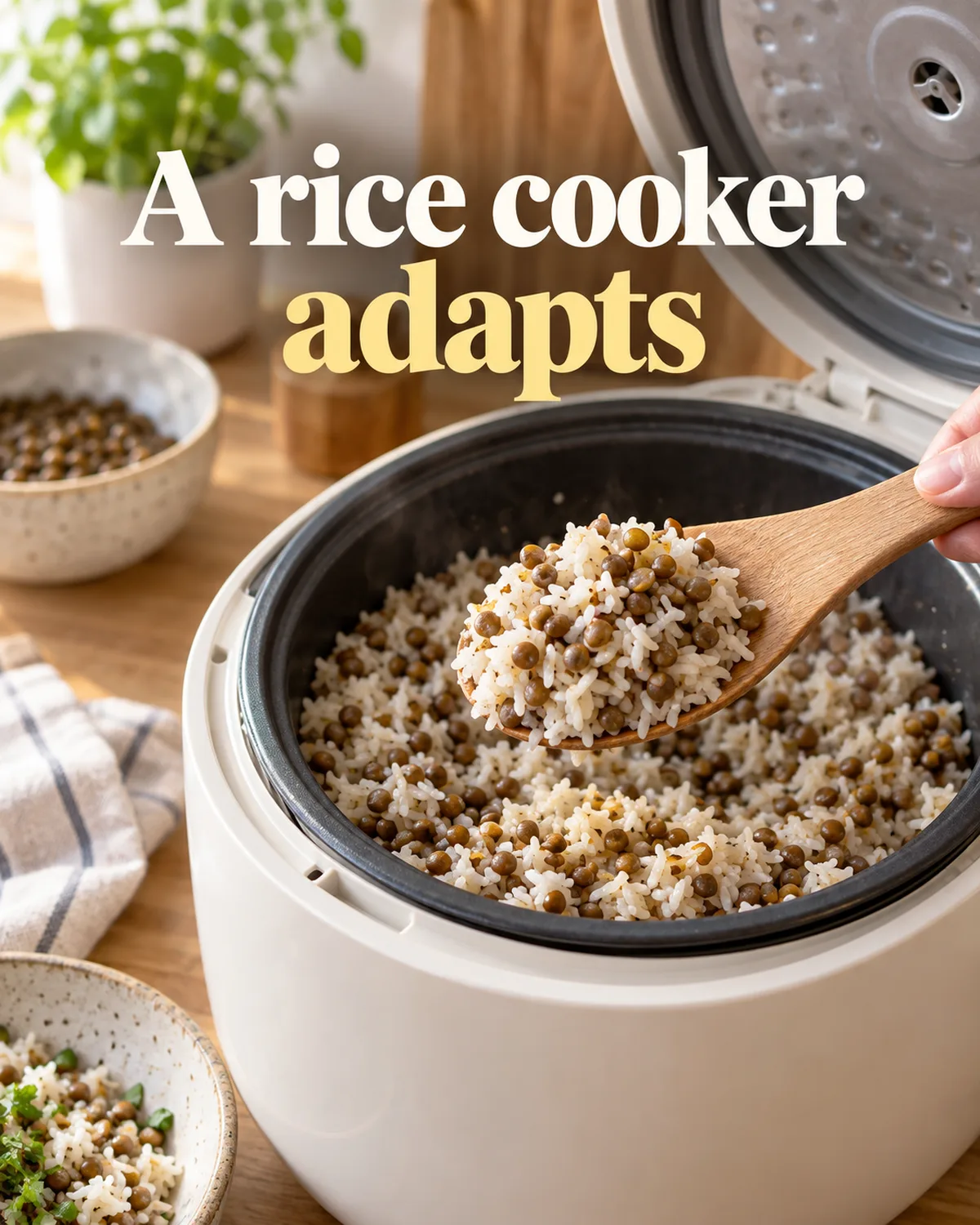 Cooked lentils can join rice in an ordinary meal without replacing all the side dishes.