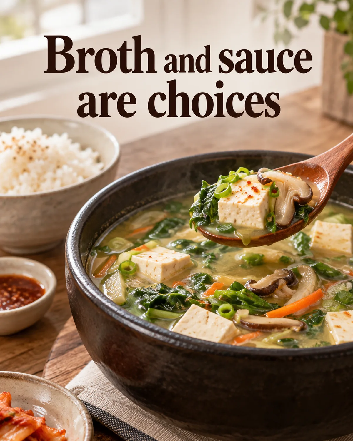 Soup ingredients and the amount of broth or sauce consumed are separate choices.