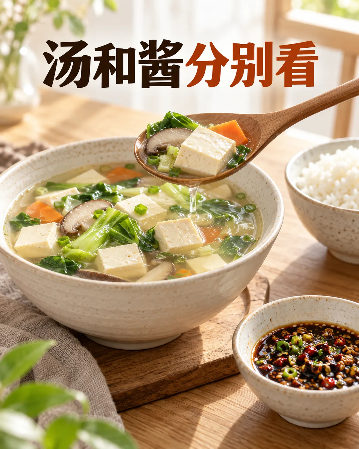 汤里的食材、喝下的汤量与酱料,可以分别考虑。