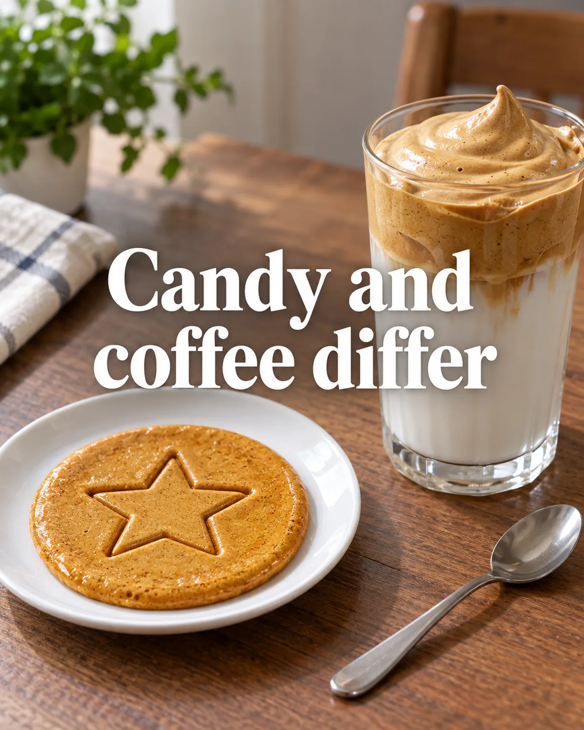 Brittle sugar candy and whipped coffee are different preparations.