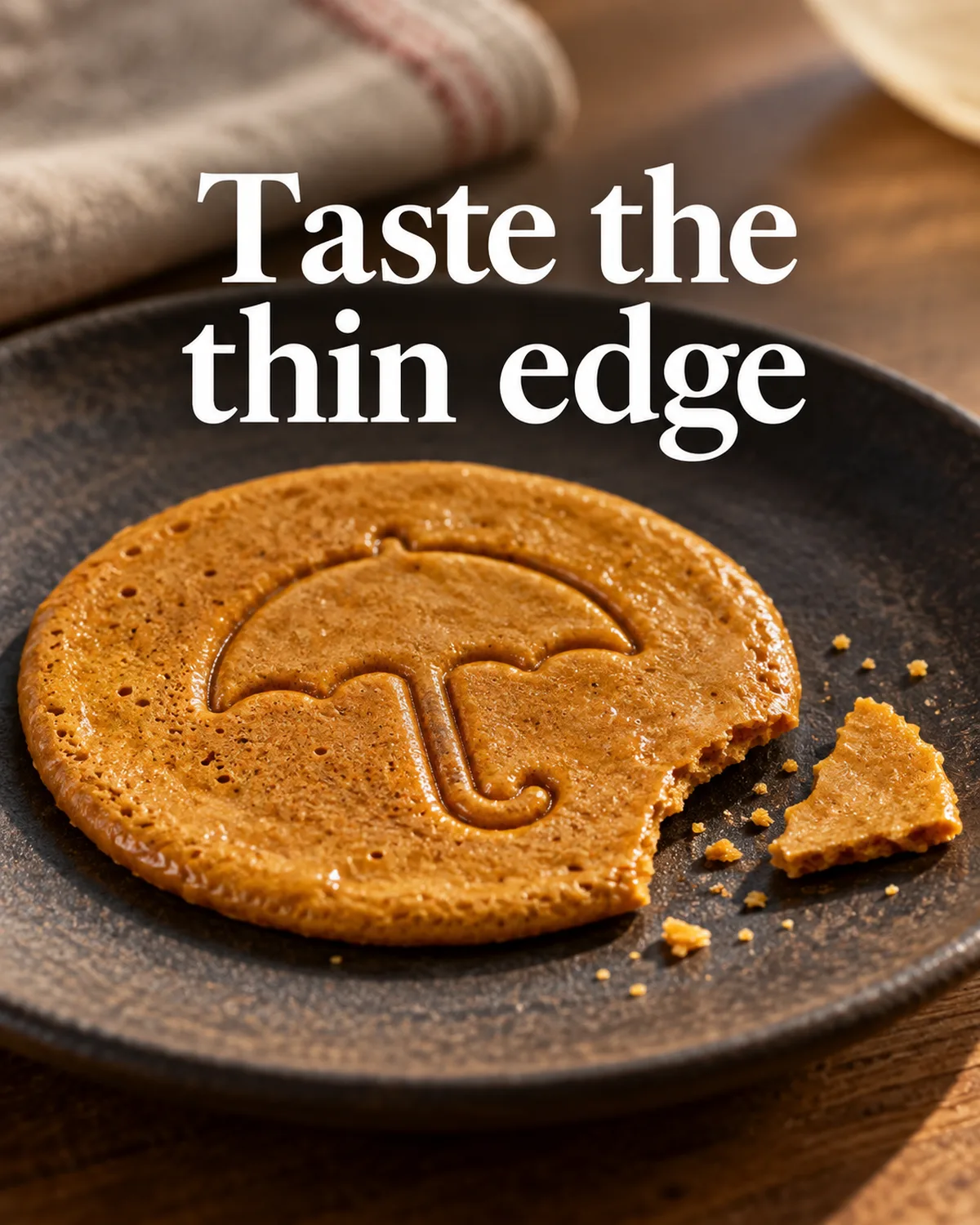 A small corner shows the caramel flavor and airy crunch.