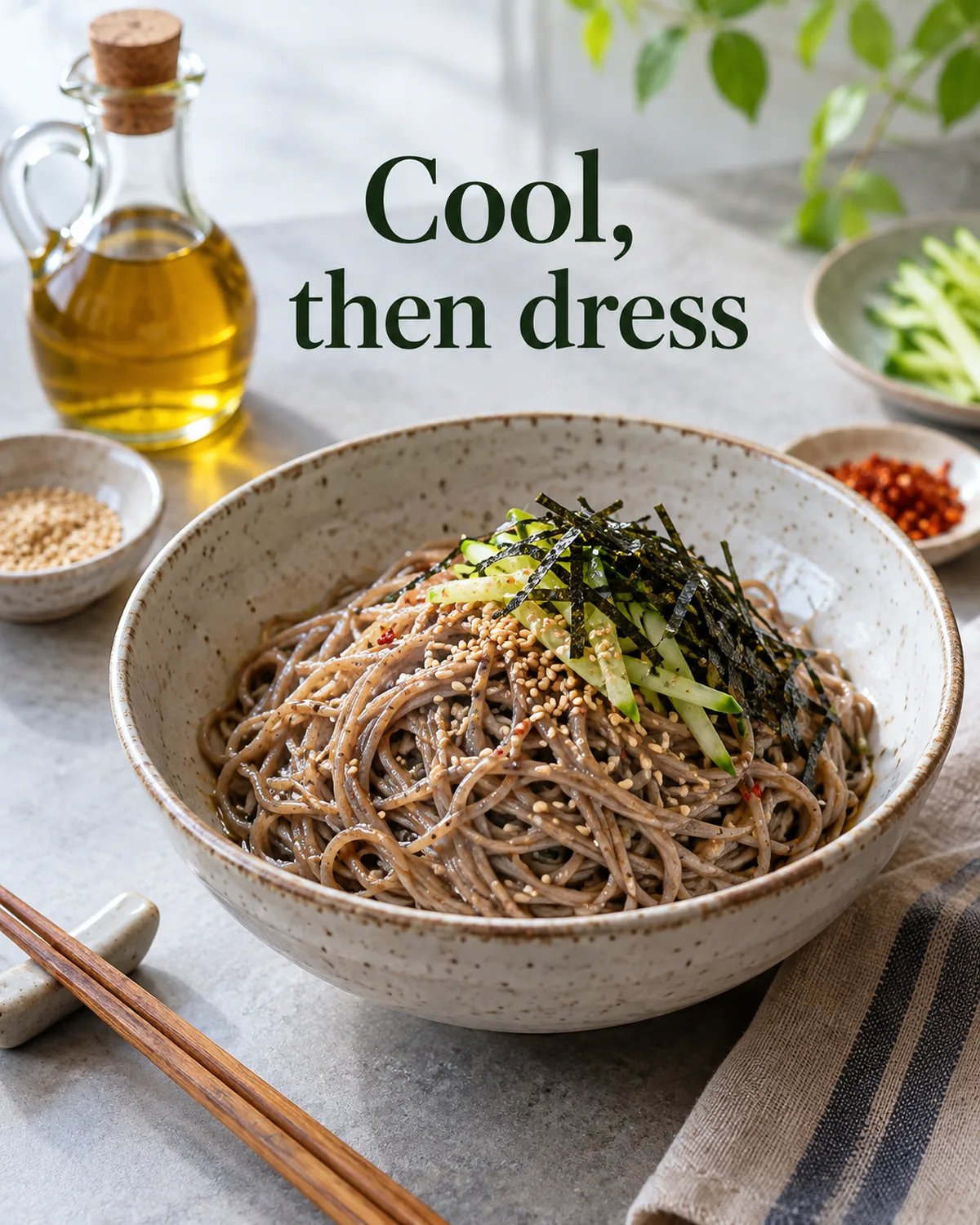 Perilla-oil makguksu follows a different method from hot reduced noodles.