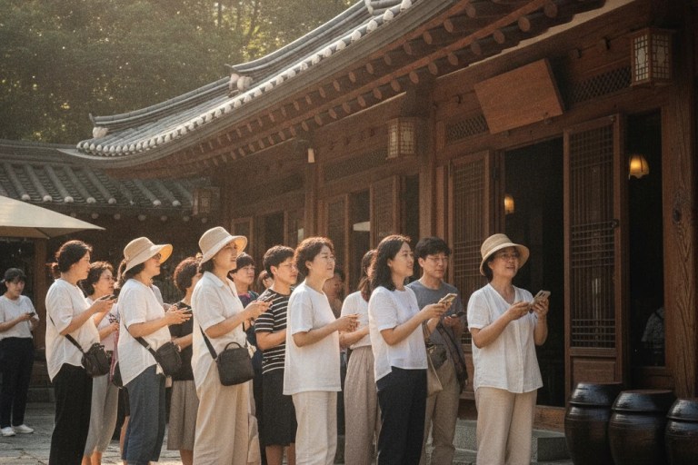 Koreans queuing outside a samgyetang restaurant in Seoul on a hot bok-nal summer day — samgyetang ginseng chicken