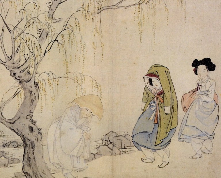 A Joseon-era genre painting of women in hanbok by Shin Yun-bok (Hyewon) — kdrama villain king
