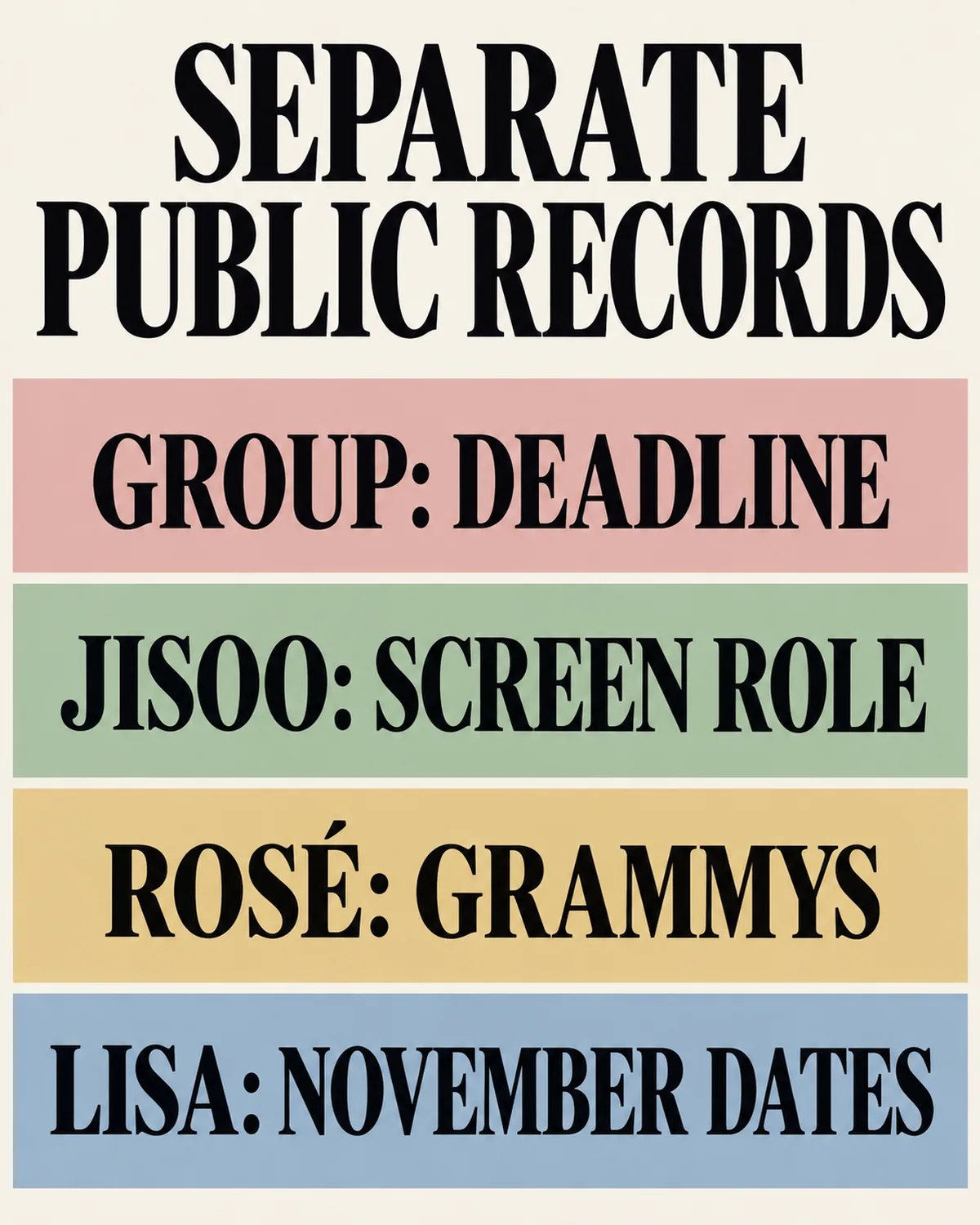 The album, screen role, performance and venue announcement have separate dates.